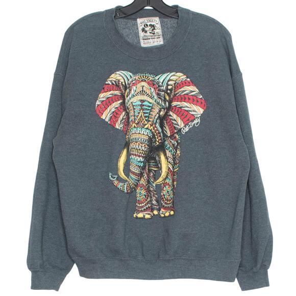 Riot Society Sweatshirt Elephant Graphic Boho Aztec Retro Art Oversized Large KT - Picture 1 of 4